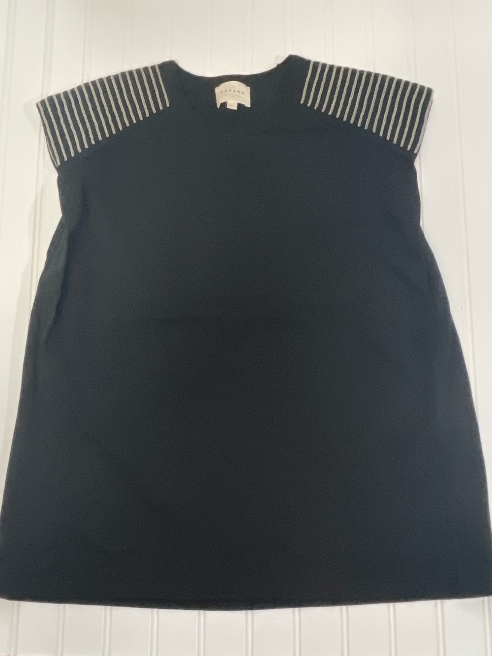 Sezane Black Sleeveless Shirt with Puckered Shoulder Detail Size Large